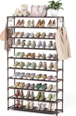 LANTEFUL 10 Tiers Shoe Rack 50 Pairs Large Capacity Tall Shoe Organizer Sturdy Shoe Storage with Two Hooks Space Saving Metal Wide Shoe Rack for Closet, Entryway, Bedroom, Brown