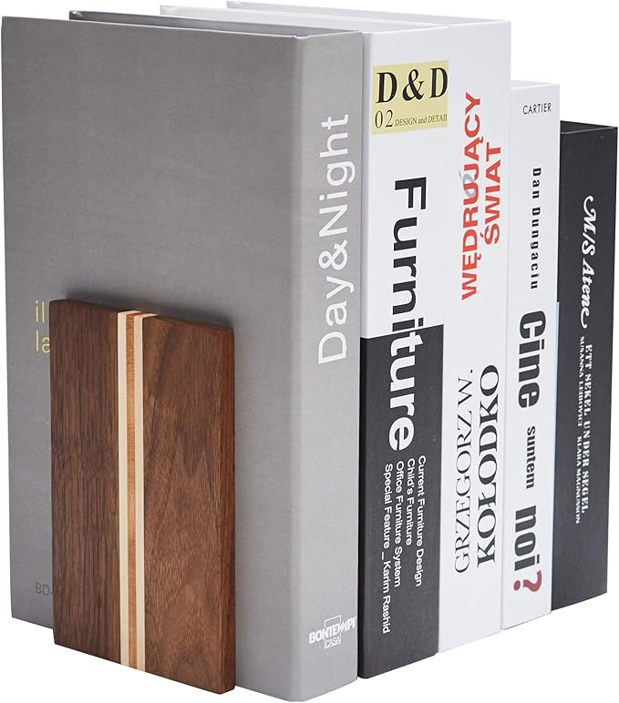 Pandapark Wood Decorative Bookends,Non-Skid Bookend for Shelves,Heavy Duty Bookends,Book Stand for Books/CDs,1 Pair