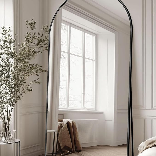 Full Length Mirror with Stand, 78"x38" Arched Full Body Mirror, Large Stand Up Mirrors, Aluminum Frame Floor Standing Mirrors, Freestanding Hanging Leaning Mounted for Bedroom Living Room,Black