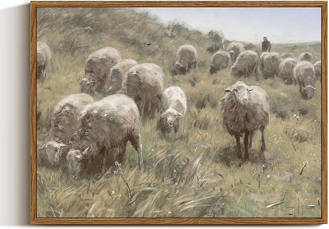 InSimSea Framed Canvas Wall Art Vintage Decor, Sheep on the Dunes Wall Pictures Farmhouse Decor Wall Art, Large Wall Art Living Room Decoration, Bathroom Bedroom Office, 12