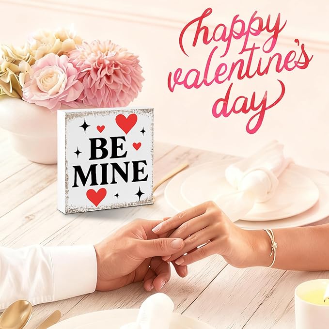 Valentines Desk Decor, Valentine's Day Home Office Table Sign for Wife Daughter from Dad Husband, Valentine Gifts Decorations for Porch Tiered Tray Shelf Party, Be Mine