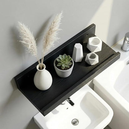 Z metnal Wood Floating Shelves, Small Natural Wooden Display Wall Shelf for Picture Ledge, Wall Mounted, 12 x 5.5inch, Black, 2 Pack