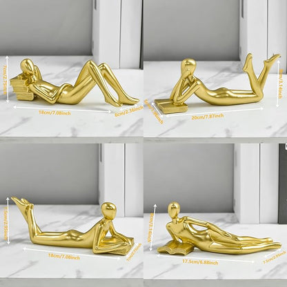Style-B Gold A Thinker Reads A Book Decoration, Resin Handicraft, Home Study Garden Decor