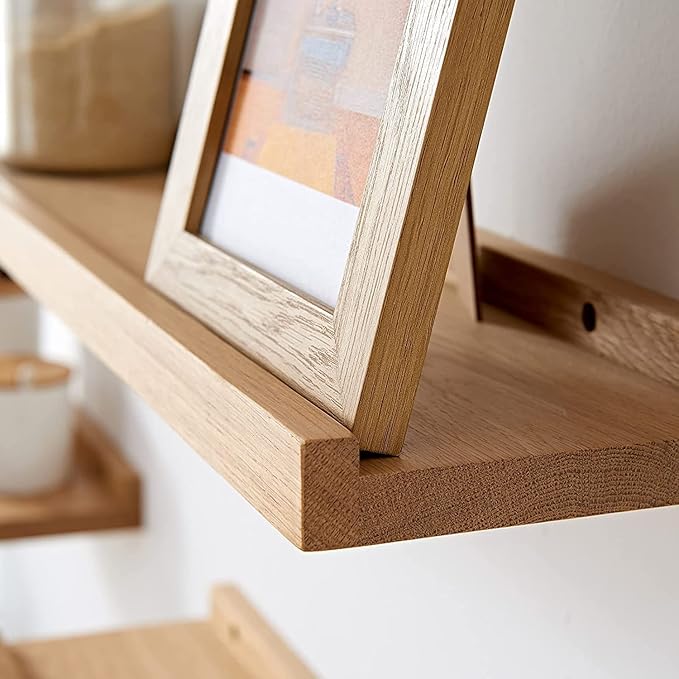 16 Inch Floating Shelves Wall Mounted Set of 2, Rustic Wall Shelves for Decor and Storage, Natural Solid Oak Wood Shelf, Picture Ledge for Bedroom/Bathroom/Living Room/Kitchen, Natural Color, 16*4*1.5