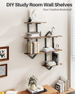 3 Tier Floating Shelves, Set of 2 Wall Shelves for Living Room, Modern Geometric Wooden Shelf for Wall Decor, Hanging Storage Shelf for Bedroom Bathroom Kitchen Home Office (Rustic Brown)