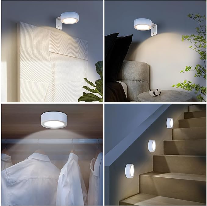 4 Pack Wireless Picture Lights for Wall, Magnetic White Rechargeable Picture Light Battery Operated with Remote 3 Lighting Modes Painting Light for Art Display, Battery Wall Lights for Photo Gallery