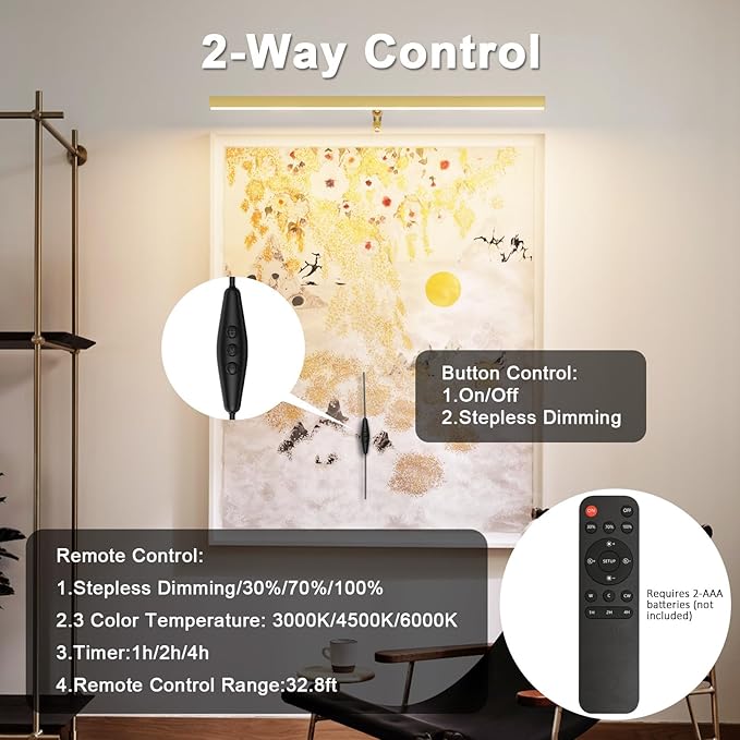 24" Plug in Picture Light for Paintings with Remote Control, 9W LED Art Display Lighting for Gallery, Dartboard, Artwork, Gold Finish Wall Mounted Picture Frame Light