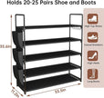 5 Tier Freestanding Shoe Rack, Space Saving Shoe Organiser with Side Pockets and Metal Hooks, Adjustable Shoe Rack for Entrances, Corridors, Dormitories, Holds 20-26 Pairs of Shoes, Metal Bracket