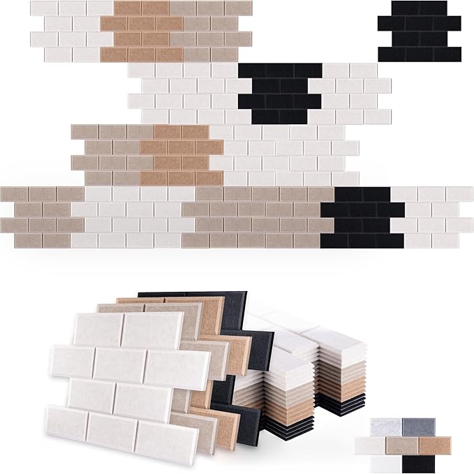 WoveN SounD Brick Acoustic Wall Panels Seamless Visual, High Density, Sound Proof Wall Decor, Noise Blocker Felt Wall Tiles for Home & Focus Zones (Black, Brown, Deep & Light Camel), 16x12x0.4 Inch