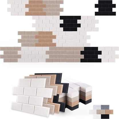 WoveN SounD Brick Acoustic Wall Panels Seamless Visual, High Density, Sound Proof Wall Decor, Noise Blocker Felt Wall Tiles for Home & Focus Zones (Black, Brown, Deep & Light Camel), 16x12x0.4 Inch