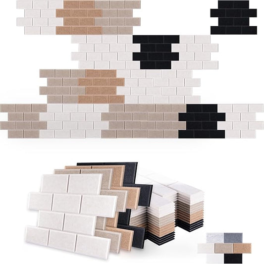 WoveN SounD Brick Acoustic Wall Panels Seamless Visual, High Density, Sound Proof Wall Decor, Noise Blocker Felt Wall Tiles for Home & Focus Zones (Black, Brown, Deep & Light Camel), 16x12x0.4 Inch