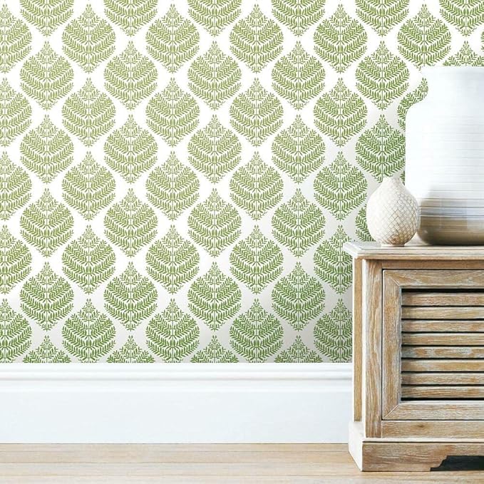 RoomMates RMK11513WP Hygge Fern Damask Green Peel and Stick Wallpaper
