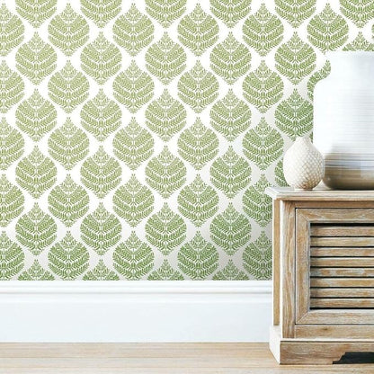 RoomMates RMK11513WP Hygge Fern Damask Green Peel and Stick Wallpaper