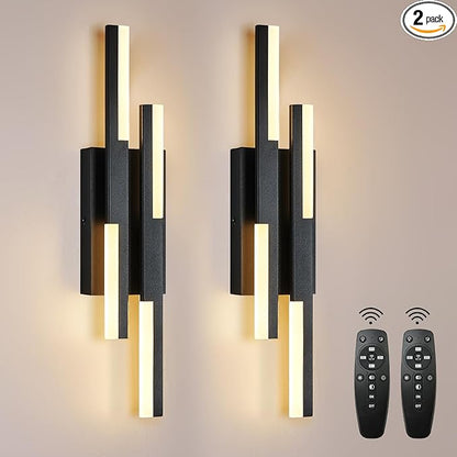 Modern LED Vanity Lights Set of 2, Black Wall Sconce with Remote Control Dimmable Indoor Wall Light Bedside Remote Sconce for Bedroom Bathroom Living Dining Room (2 Pack H19.7’’)