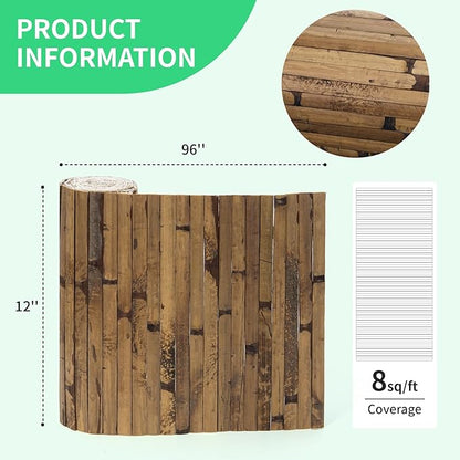 Natural Bamboo Wall Panel for Interior Wall Decor, Renewable Pole Wrap Wainscoting Paneling for Wall Ceiling Furniture Cabinet Office, 12 x 96 Inch, Dark Burned
