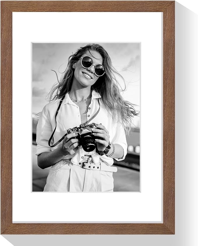puthiac 9x12 Solid Oak Wood Picture Frame, Fits 6x8 with Mat or 9x12 Without Mat, Wall or Tabletop Display with Stand, Vertical or Horizontal, Plexi Front, 3 Pack, Walnut