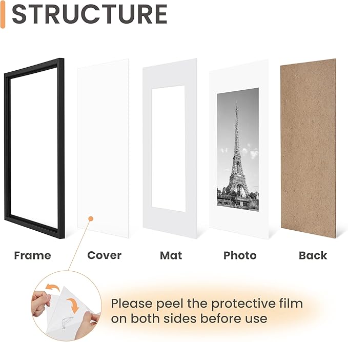 upsimples 13x19 Picture Frame Set of 5, Display Pictures 11x17 with Mat or 13 x 19 Without, Wall Gallery Poster Frames, Black
