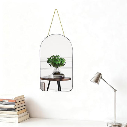 Funerom Small Decorative Arched Wall Mirror with Sliver Frame, 15.8 x 9 inches, Small Modern Hanging Mirror for Bedroom Bathroom