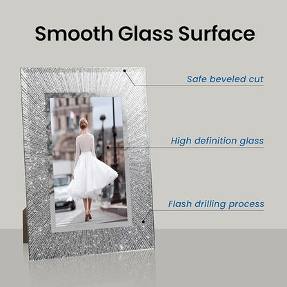 5x7 Picture Frame Glass 2 Pack, Sparkly Glitter Photo Frame 5 x 7 Mirror Crystal Wedding Gift Wall and Tabletop Display