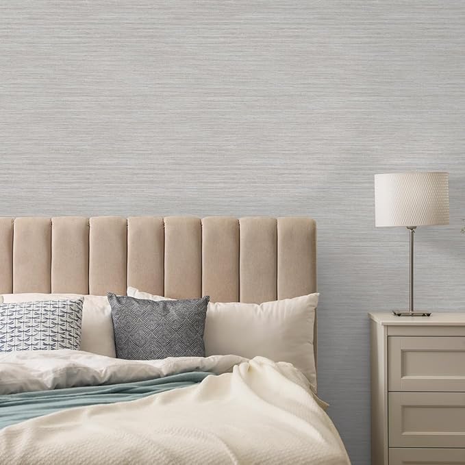Tempaper Textured Pewter Grey Horizontal Faux Grasscloth Removable Peel and Stick Wallpaper, 20.5 in X 16.5 ft, Made in The USA