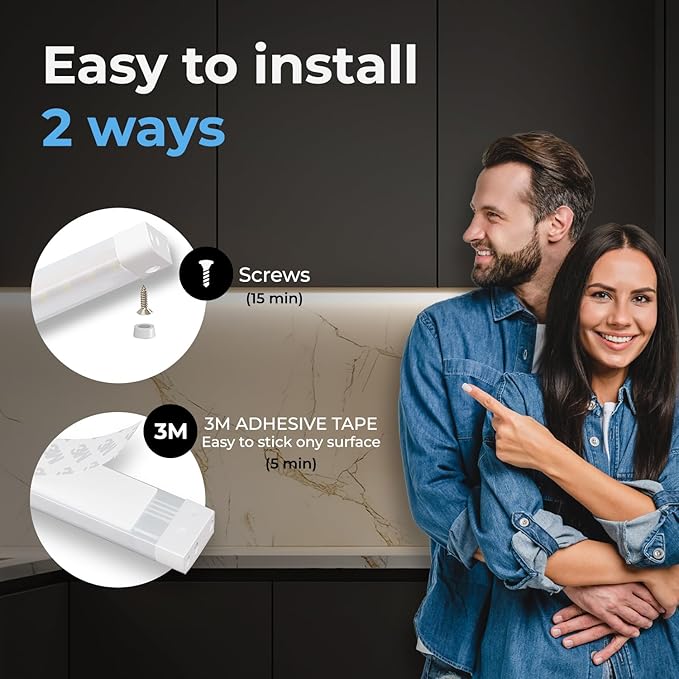 EShine Hand Wave Activated Under Cabinet LED Lighting Kit, Dimmable, 1-Pack 40 in - Touchless Dimming Control, Black Under Counter Lights for Kitchen, Garage, Office, Shelf - Warm White (3000K)