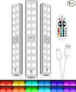 Under Cabinet Lights with Remote Control,15 Colors Under Cabinet Lighting Wireless,Rechargeable Battery LED RGB Night Light Bar withTimer,Dimmable Under Counter Lights for Indoor Kitchen,3Pack