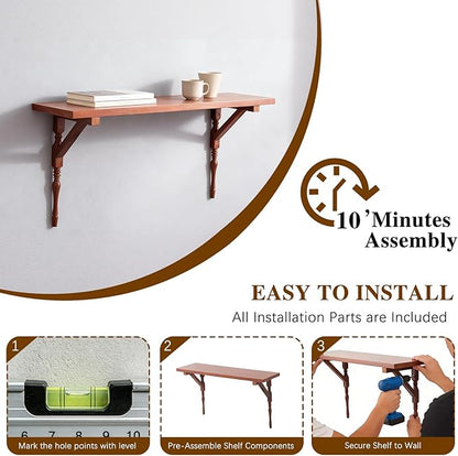 100% Solid Wood Floating Shelves for Wall, Vintage Wall Shelf Home Decor. 23.8" Long Floating Shelf for Living Room, Bathroom, Bedroom and Kitchen.