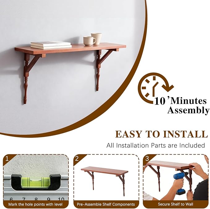 100% Solid Wood Floating Shelves for Wall, Vintage Wall Shelf Home Decor. 23.8
