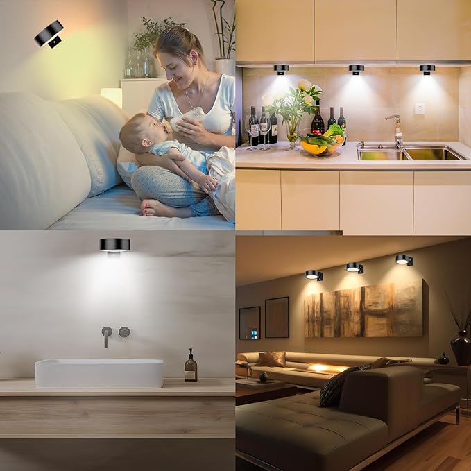 13 Color RGB Magnetic Led Art Display Light, Wireless Magnetic Picture Lights Rechargeable Battery-Powered Wall Frame Lights, Remote Control, and Timer 3Pack White