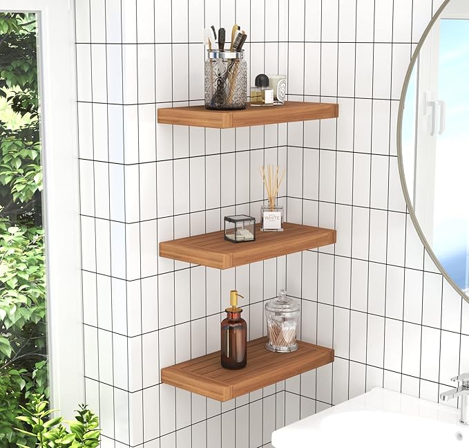 AquaTeak 18" Moa Teak Floating Wall Shelf - 18 Inch