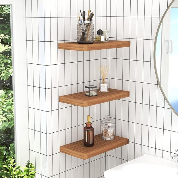 AquaTeak 18" Moa Teak Floating Wall Shelf - 18 Inch