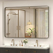 48x32 Bronze Framed Bathroom Mirror, Brushed Bronze Metal Vanity Mirror, Bronze Rectangle Mirror for Wall, Rounded Corner, Tempered Glass, Anti-Rust, Shatterproof (Horizontal/Vertical)