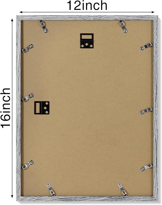 Vittanly 12x16 Picture Frames Set of 4, Display Pictures 11x14 with Mat or 12x16 without Mat, Gallery Frame for Wall Display, Engineered Wood with Shatter Resistant Plexiglass, Grey