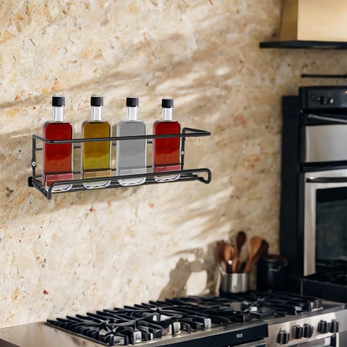 4 Pack Spice Rack Organiser Hanging Spice Shelves Carbon Steel Wall Mount Spice Rack Kitchen Storage Racks Storage Spices and Condiments Spice Jars for Kitchen Cabinet Cupboard Pantry Door