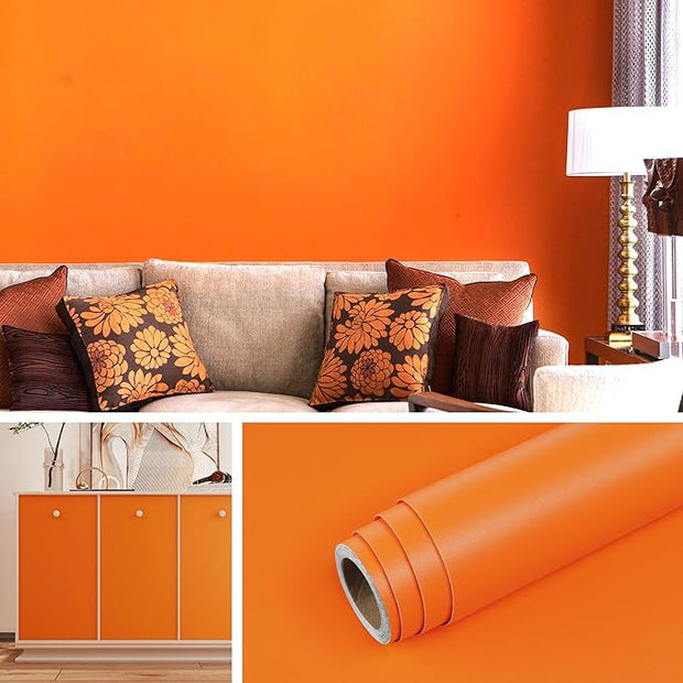 Livelynine Burnt Orange Wallpaper Stick and Peel 15.8X197 Light Orange Contact Paper for Cabinets Self Adhesive Kids Room Wallpaper for Girls Bedroom Matte Kitchen Cabinet Vinyl Wrap Desk Cover Locker