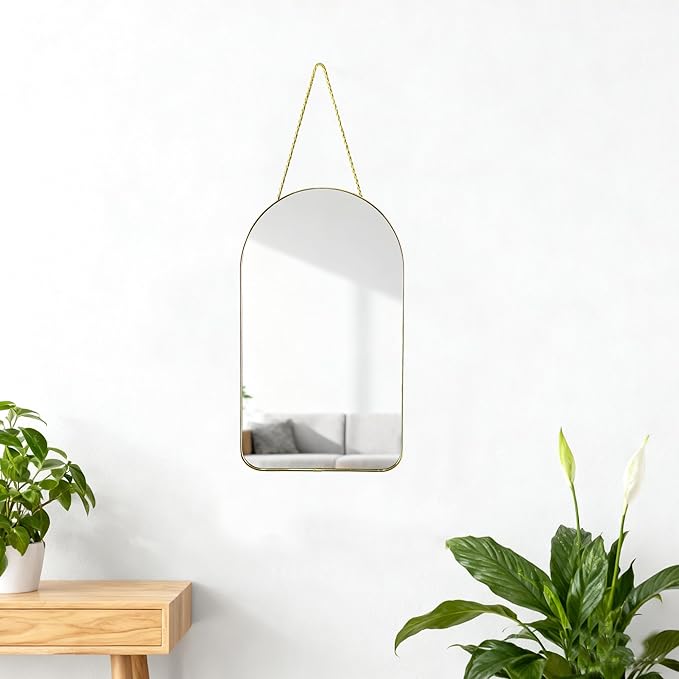 Funerom Small Decorative Arched Wall Mirror with Gold Frame, 15.8 x 9 inches, Small Modern Hanging Mirror for Bedroom Bathroom