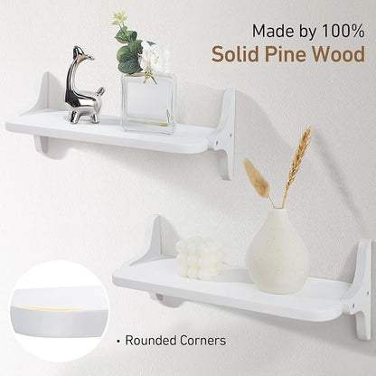 Wooden Floating Shelves for Wall, 15.7" W x 5" D x 0.6" H Large Wall Shelves, Hanging Storage Shelf with Sturdy Brackets for Living Room, Kitchen, Bathroom, Bedroom Decor, White, 3 Packs