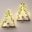 Floating Shelves for Wall, Hanging Shelves with Artificial Ivy LED String Light, No Drilling Hanging Shelf, Wood Hanging Plant Shelves for Wall Décor, Boho Decor, Art Bedroom, Set of 2
