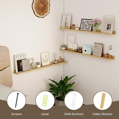 Axeman 36 Inch Floating Shelves | Picture Ledge Shelf Set of 2 | Oak Wall Shelves with Lip | Oak Picture Shelf for Wall with Ledge | Photo Ledges 36 Inch