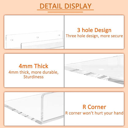 18'' Clear Acrylic Bookshelf 2 Pack, Acrylic Floating Book Shelves, Wall Mounting Invisible Ledge Book Shelf