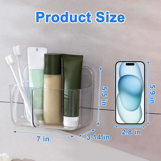 Diesisa 2pc Acrylic Wall Mount Organizer, Adhesive Clear Cabinet Door Organizer,Bathroom Shelves for Wall,No Drilling Hang Walls,with 2 Compartments, for Bathroom, Kitchen, Living Room