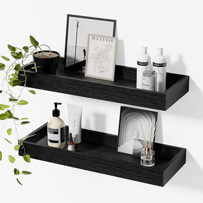 Floating Shelves for Wall, 15.7 Inch Picture Ledge with Raised Lip, Bathroom Shelves Over Toilet, Nursery Book Shelves, Kitchen Spice Rack, Wall Decor Display Ledge, Set of 2, Black