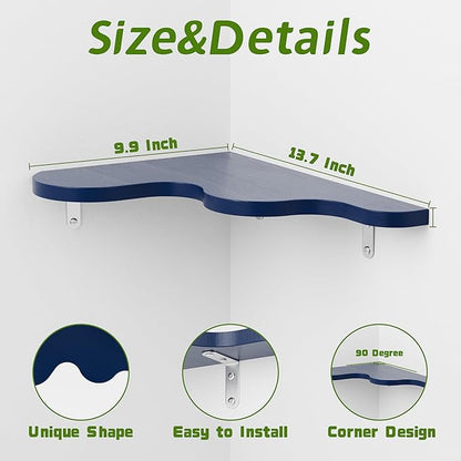 Cute Cloud Corner Wall Shelf, Wavy Floating Shelves for Nursery, Bedroom, Living Room, Bathroom & Home Decor, Navy Blue