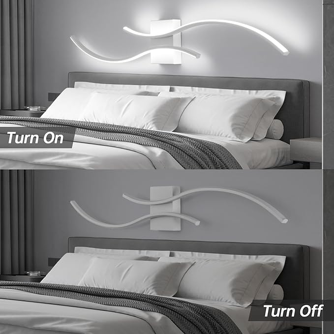 CANEOE Modern Wall Sconce, White Long Strip Led Wall Light Fixtures, 39inch Wave Design Indoor Wall Lamp for Living Room Bedroom Porch Hallway Bathroom Vanity Light (Cool White, 6000K)