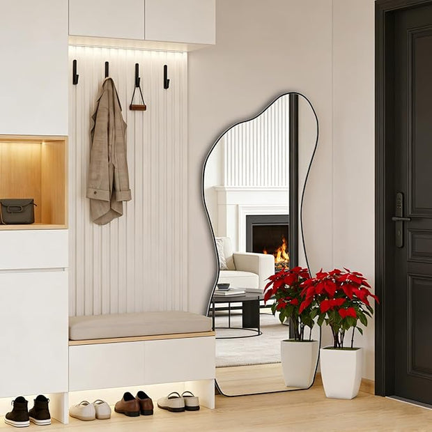 POZINO Irregular Frameless Mirror, 47.2"x22" Asymmetrical Aesthetic Wall Mirror, Modern Abstract Mirrors, Odd Shaped Mirrors for Living Room Bedroom Entryway Hallway, Horizontal or Vertical Hanging