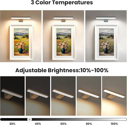 Battery Operated Picture Lights for Wall, White Wireless Art Light for Paintings, Rechargeable Display Light for Picture with Remote, 3 Color Poster Lights for Frame Portraits Wall Decor (2 Pack)