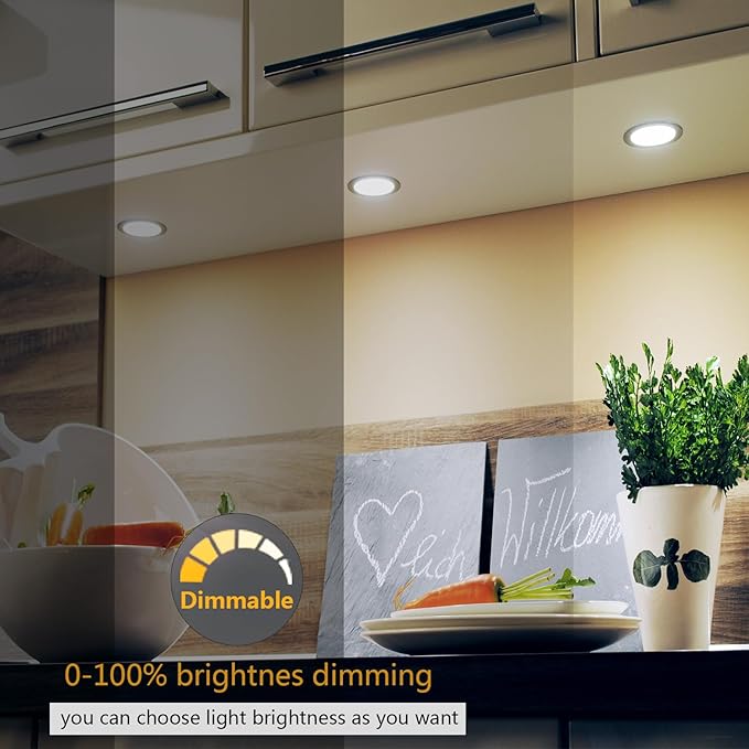 LED Puck Lights Wired Under Cabinet Lighting Dimmable,Recessed Mount,2.5In Hole Halogen Bulb Equiv,12V Under Counter Light Fixture Plug in for Kitchen,Display Shelf,Curio,4000K Daylight White,6pcs