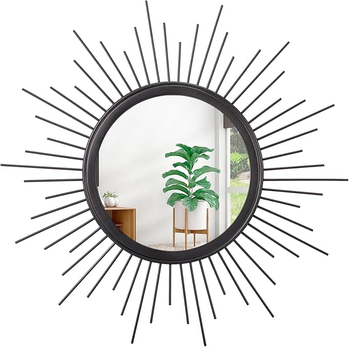 Sunburst Wall mirror Black Small Spoked Wall Decor Mirror Bohemian Home Round Modern Metal Wall Art Mirror for Living room Hallway Bedroom Bathroom Balcony Farmhouse Entrance 12