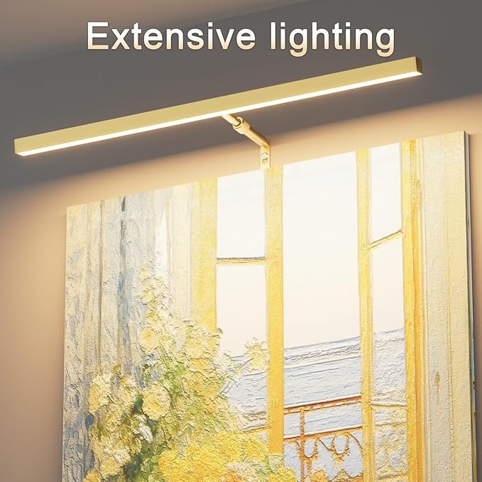 24" Plug in Picture Light for Paintings with Remote Control, 9W LED Art Display Lighting for Gallery, Dartboard, Artwork, Gold Finish Wall Mounted Picture Frame Light