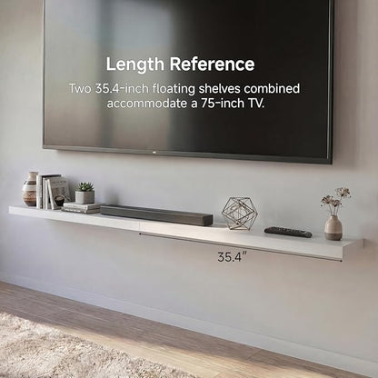 INHABIT UNION White Floating Shelves Set of 2, 35.43in Wall Mounted Display Ledge Shelves for Bedroom Bathroom Living Room and Kitchen Decoration Storage